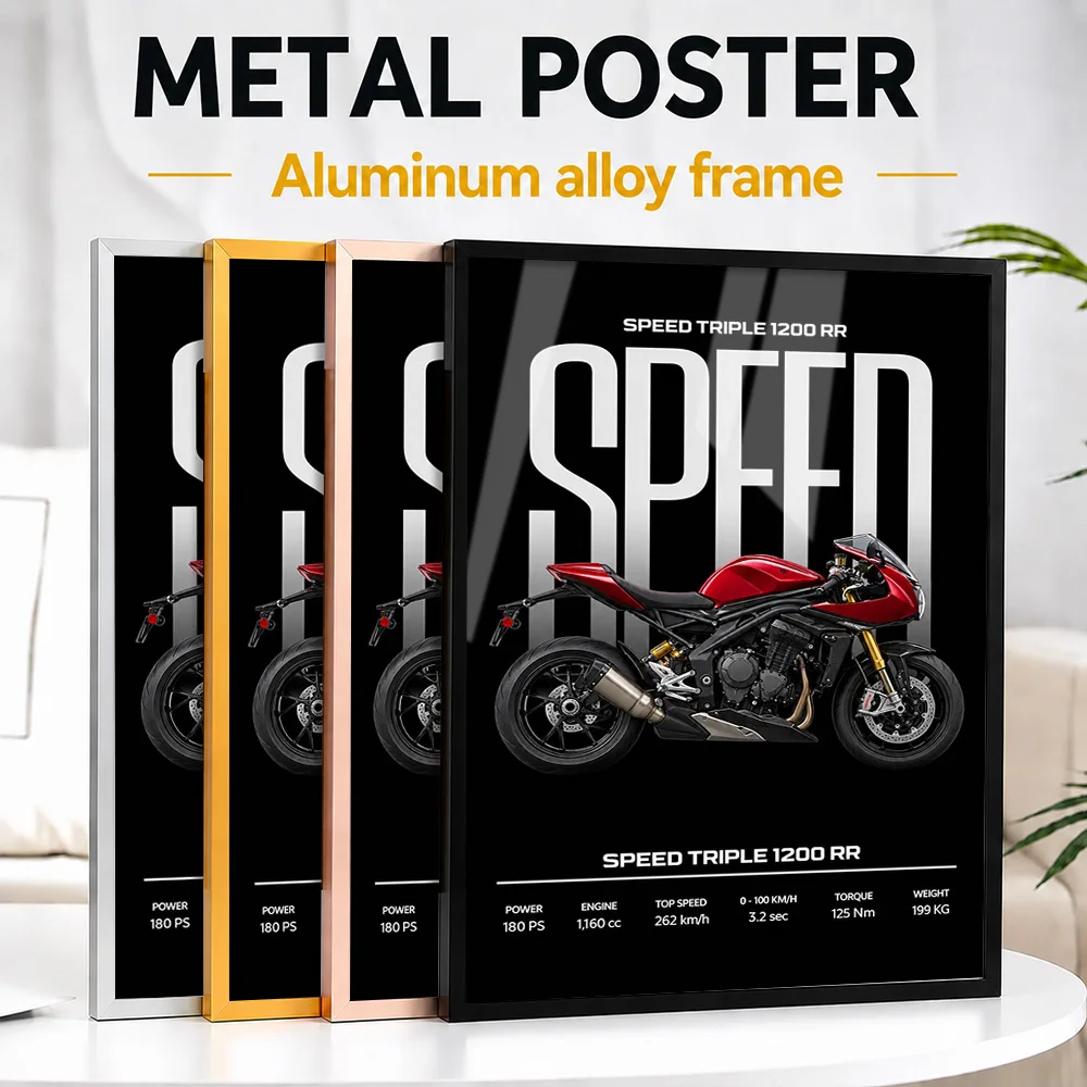 British Speed Triple 1200 RR Red Hopper Motorcycle Framed Metal Poster Personalized Garage Heritage Wall Art For Rider Lounge