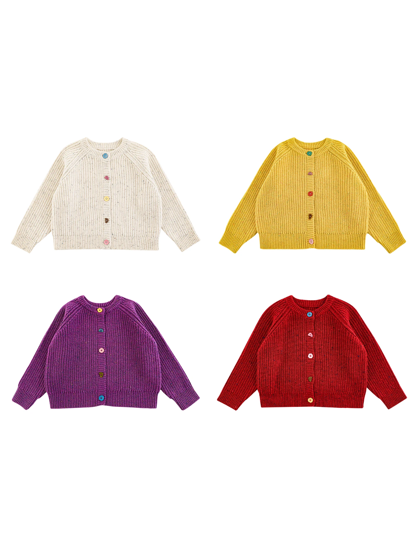 Girls Color Dot Wool Blend Cardigan Retro Autumn Fluffy Soft Warm Raglan Sleeve Casual Top for 1-7 Years
