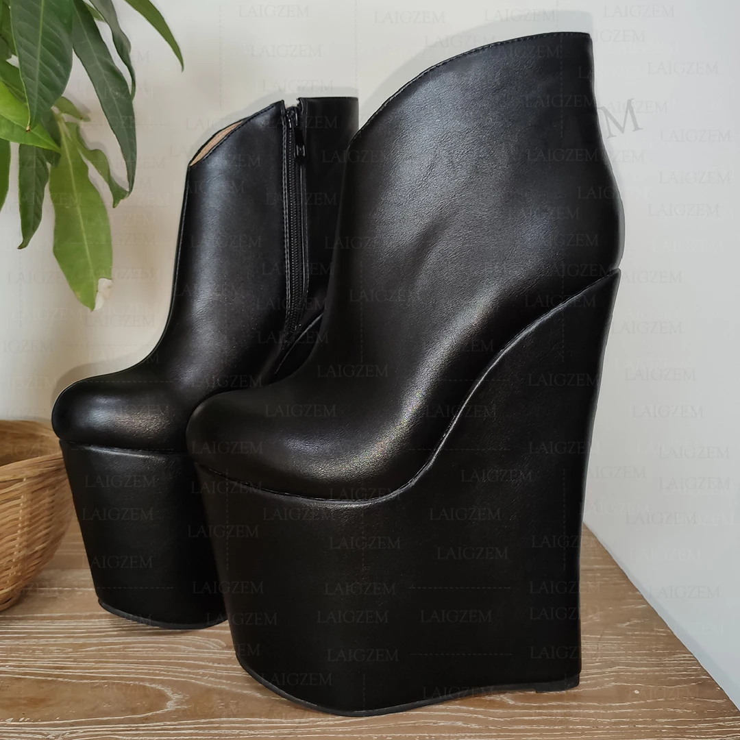 BERZIMER Women Ankle Boots Platform Side Zip 20CM High Heels Boots Handmade Fetish Ladies Shoes Woman Large Size 34 41 43 45 48