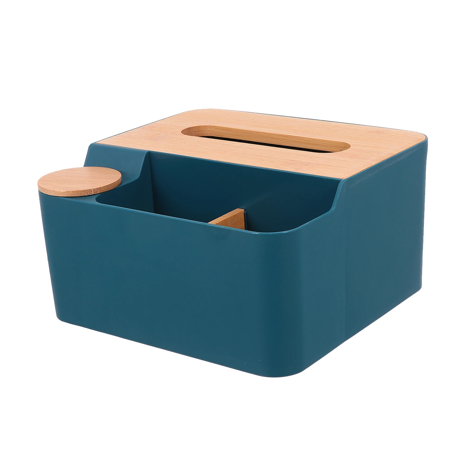 

Multifunctional Tissue Box Blue Plastic Wood Material Holder Compact Size Lightweight Design Storage Container