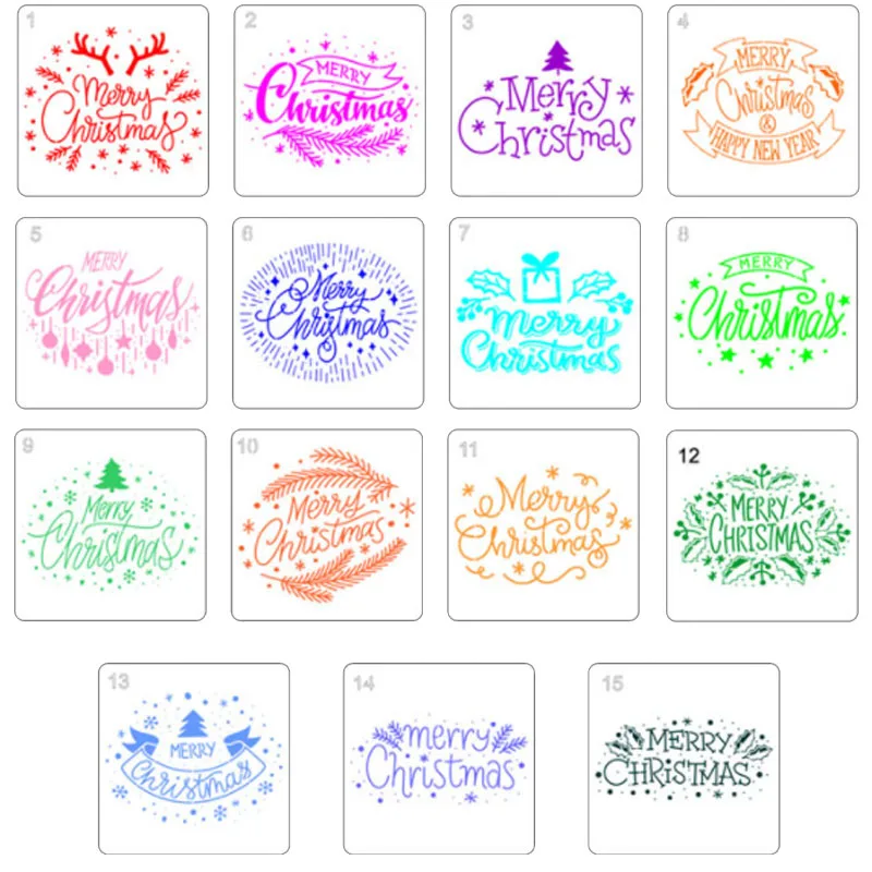 15pcs 20*20cm Christmas Theme Stencil DIY Layering Wall Painting Scrapbooking Coloring Embossing Album Decorative Card Template