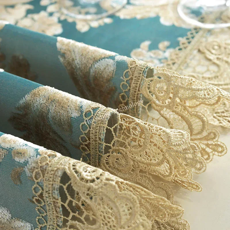 Table Runner Blue Dining Table Cloth Runners Three-dimensional Jacquard Europe Embroidered Flag Corner Coffee Tv Cabinet Dust