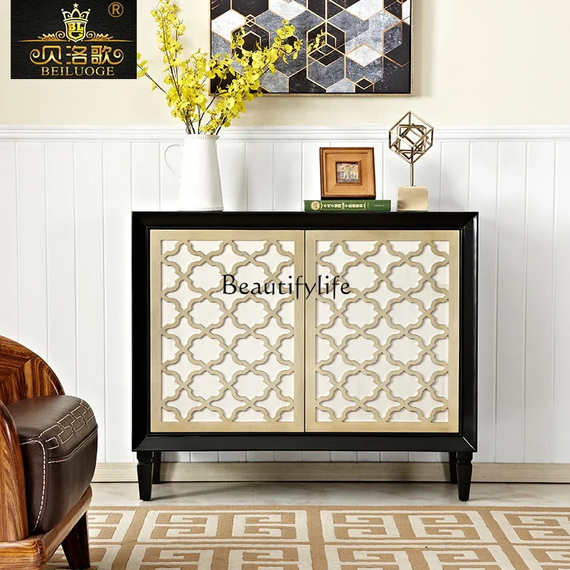 

01European retro foyer entrance cabinet decoration old hollow American side cabinet