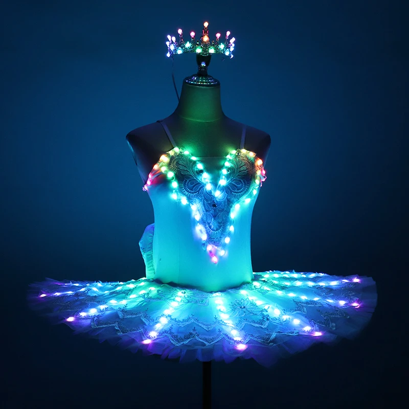 Full Color Pixel LED Ballet Skirt Light Up Luminous Dresses White LED Costume Ballet Tutu For Singer Dancer Stage Wedding Party