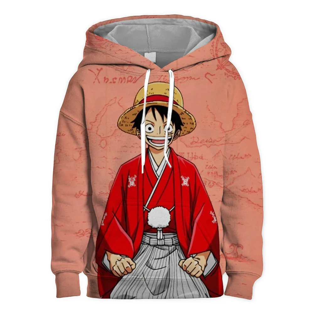 Anime One Piece Hoodies Luffy Casual Ace Law Zoro Luffy 3D Printed Streetwear Kids Sweatshirts Pullover Hooded Boys Costume