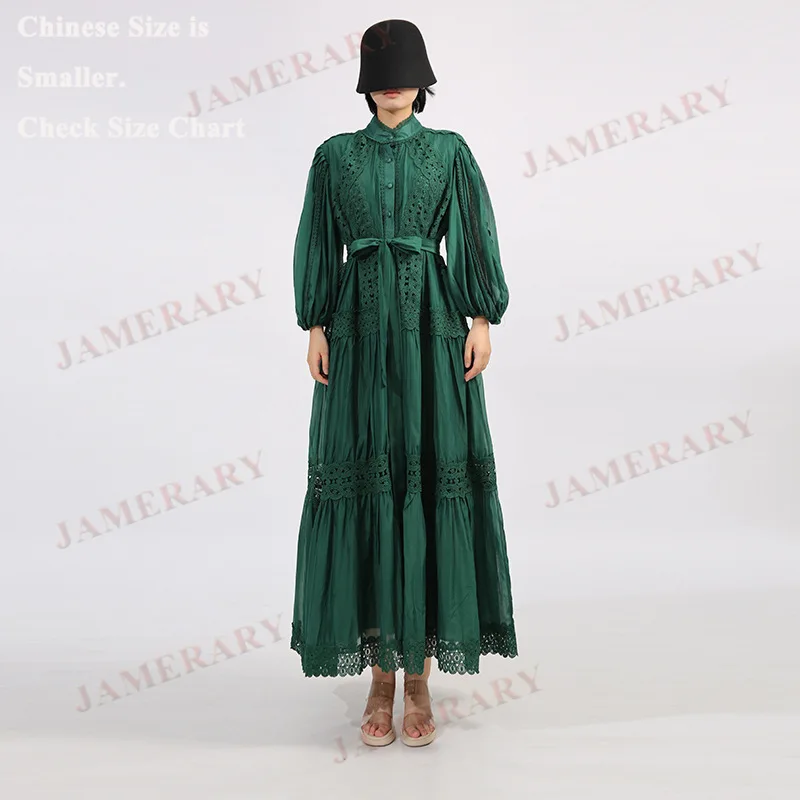 

Elegant New Summer Embroidery Hollow Out Sleeve Wedding Party Dresses Women Loose Big Size Autumn Long Dress Sleeves Lolita