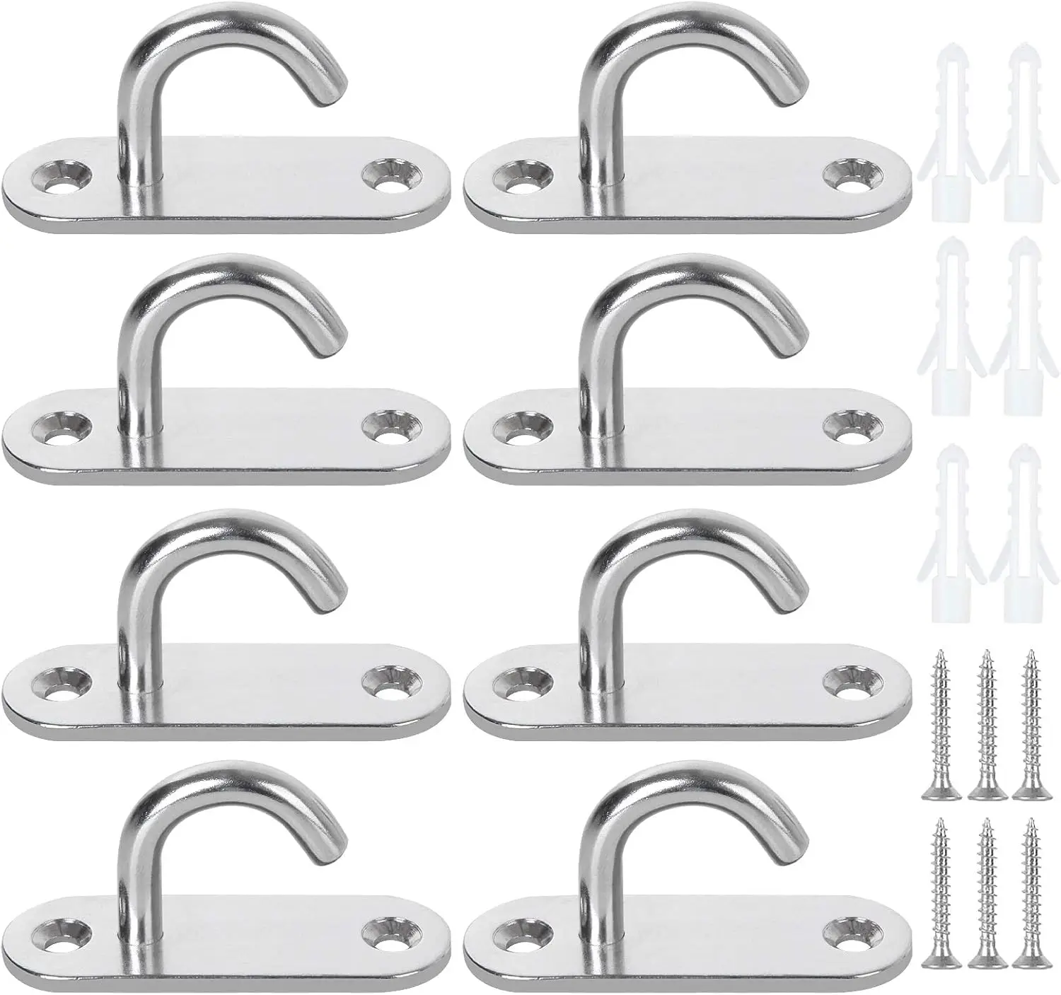 

Набор из 8 крюков для потолка из нержавеющей стали 304, 2,36 дюйма, U-образные крюки с овальной опорной пластиной, M6, открытые овальные крюки J M6 с опорной пластиной, нагрузка 110 фунтов