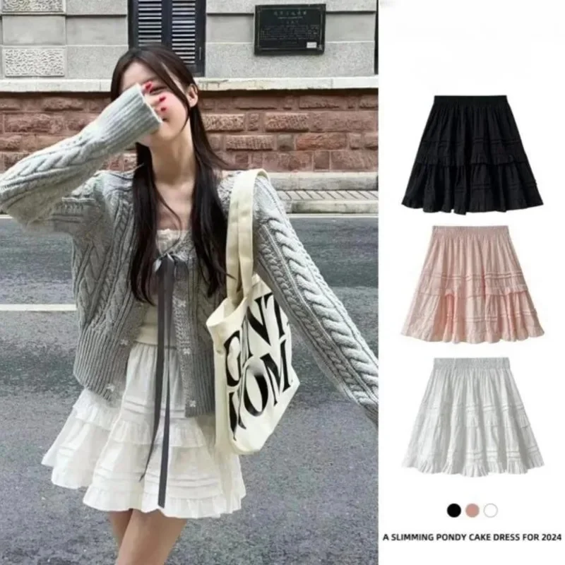 Bow Knit Sweater With Zip Ties Cardigan Skirt Autumn Winter Women Korea V-neck 2024 Short Sleeved Sweater A-line Short Skirt New