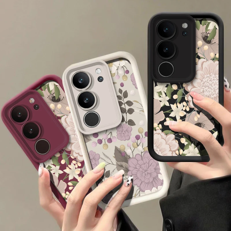 خمر زهرة طباعة جراب هاتف ل Vivo Y200 Y100 Y400 برو Y300 Y89 Y81I Y77T Y52 Y51A Y50 Y76S Y72 Y55 Y53S غطاء سيليكون #2