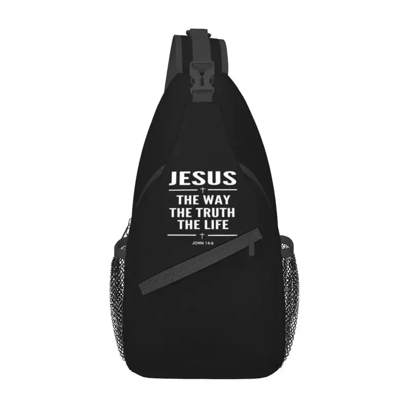 Jesus The Way The Truth The Life Crossbody Sling Backpack Religion Cross Christian Faith Shoulder Chest Bag for Hiking Daypack