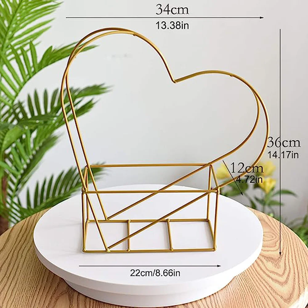 Heart-Shaped Flower Basket, Metal Iron Geometric Flower Basket Organizer Bin,  Wedding Flowers Decorations for Reception Tables