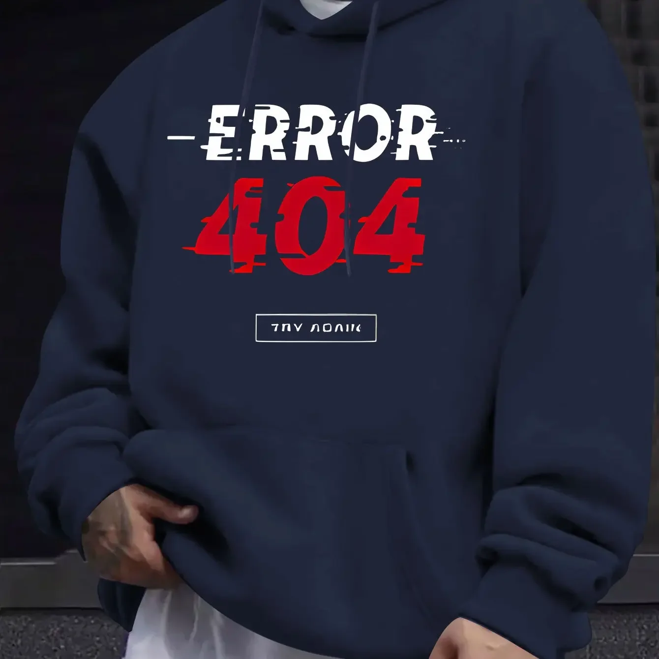 American/European Style Men's Autumn/Winter Printed Hoodie Long-Sleeve Sweatshirt 404 Error Red and Black Contrast  Hoodie