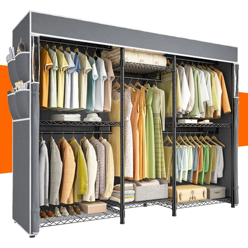 

Raybee Clothes Rack with Cover, Clothing Racks for Hanging Clothes Loads 905 LBS,Heavy Duty Portable Closet,Wardrobe Closet