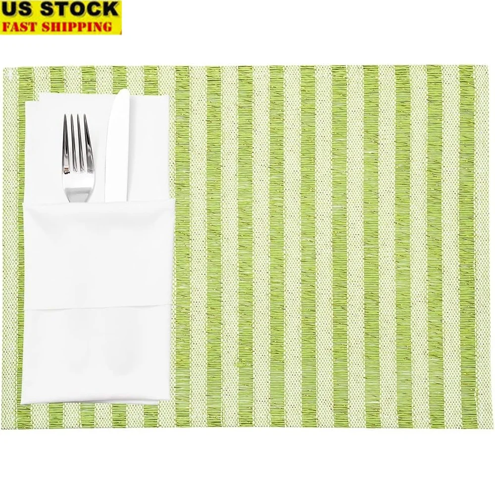

Стильные пластиковые салфетки, набор из 6 ковриков для стола в зеленую полоску 16x12 дюймов, легко чистится, прочный декор для кухонного обеденного стола