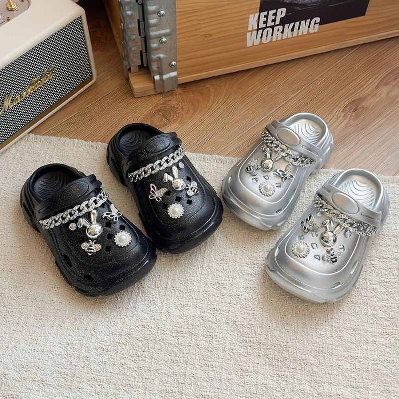 

Kids Fashion Slippers Summer New Children Causal Shoes with Rhinestone Thick Bottom Girls EVA Beach Sandals Bathroom Breathable