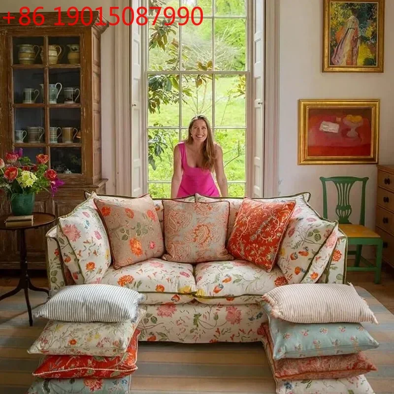Sofás de Tela Elástica con Diseño de Reposabrazos, Sofás Dobles de Diseño, Divani de Madera para Sala de Estar, Muebles de Sala de Estar Recién Llegados