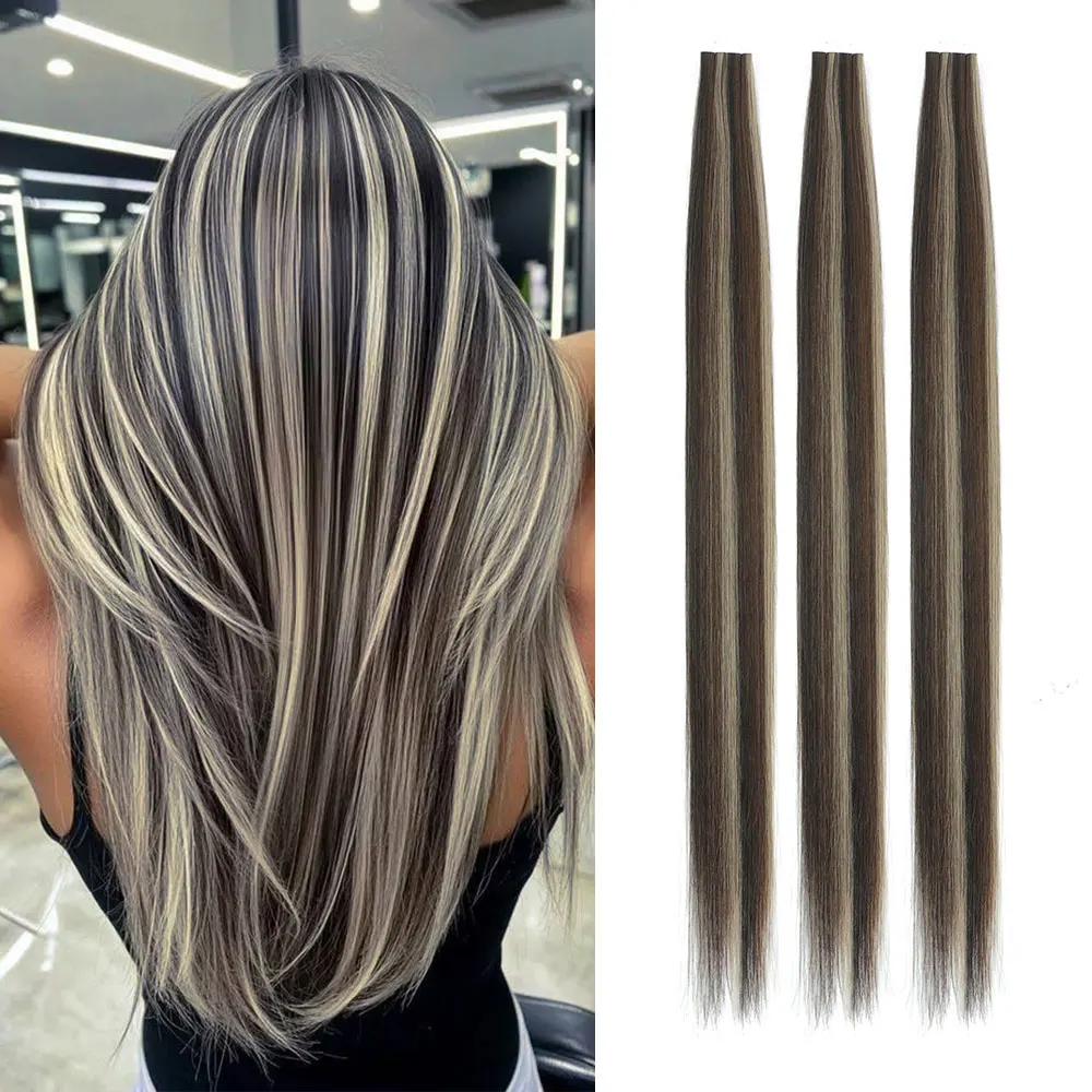 

Gladys Tape In Hair Extensions 26 Inches Chestnut Violet Pink Blue Synthetic Straight Double Sided Adhesives Hair 50G Per Pack