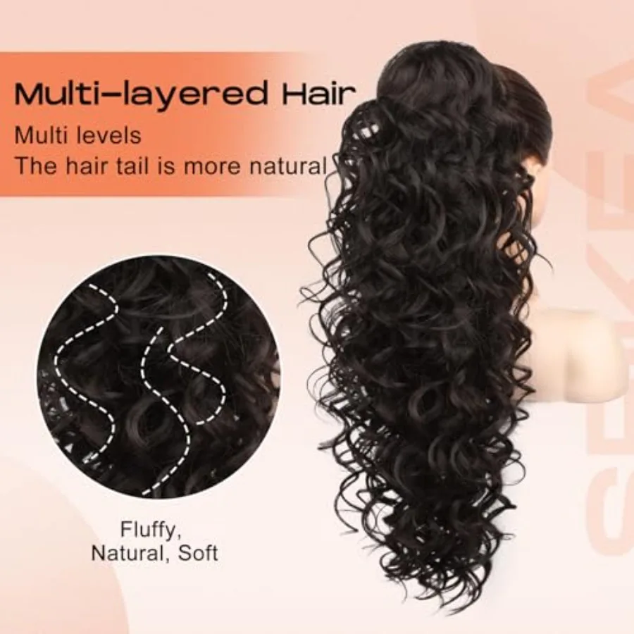 24 رقيق طويل متموج مجعد مخلب كليب وصلات شعر للنساء متعدد الطبقات كليبين ذيل حصان وهمية مع الاصطناعية الناعمة الطبيعية H #3