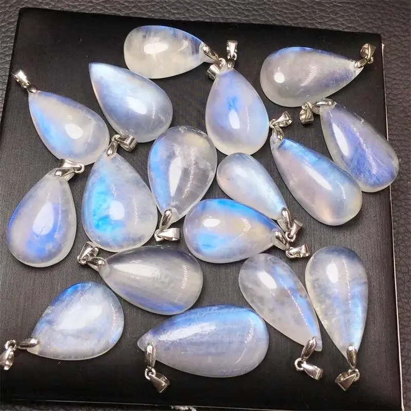 S925 Natural Blue Moon Stone Teardrop Pendant Gemstone Carving Reiki Fashion Healing Crystal Stone DIY Accessories