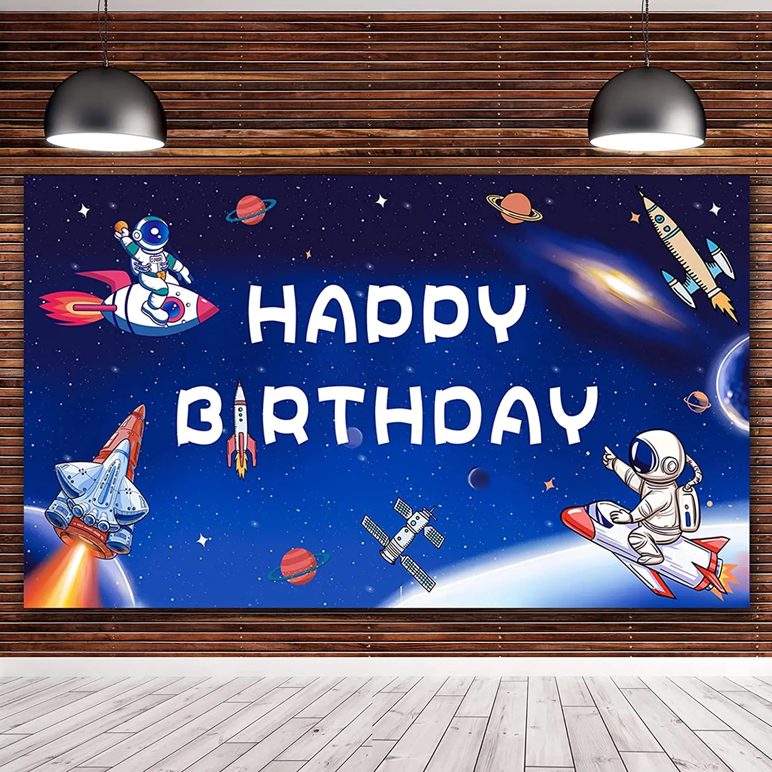 

Space Backdrop Banner Rocket Astronaut Party Background Happy Birthday Decorations Suitable For The Galaxy Planet Theme