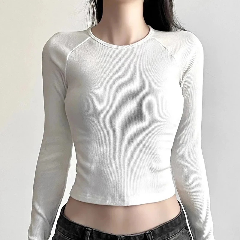 Cute sexy charming college style top Vintage Spicy Hot Sweet Girl Top Long Sleeve Crop Top Y2K Women white Academia Clothes