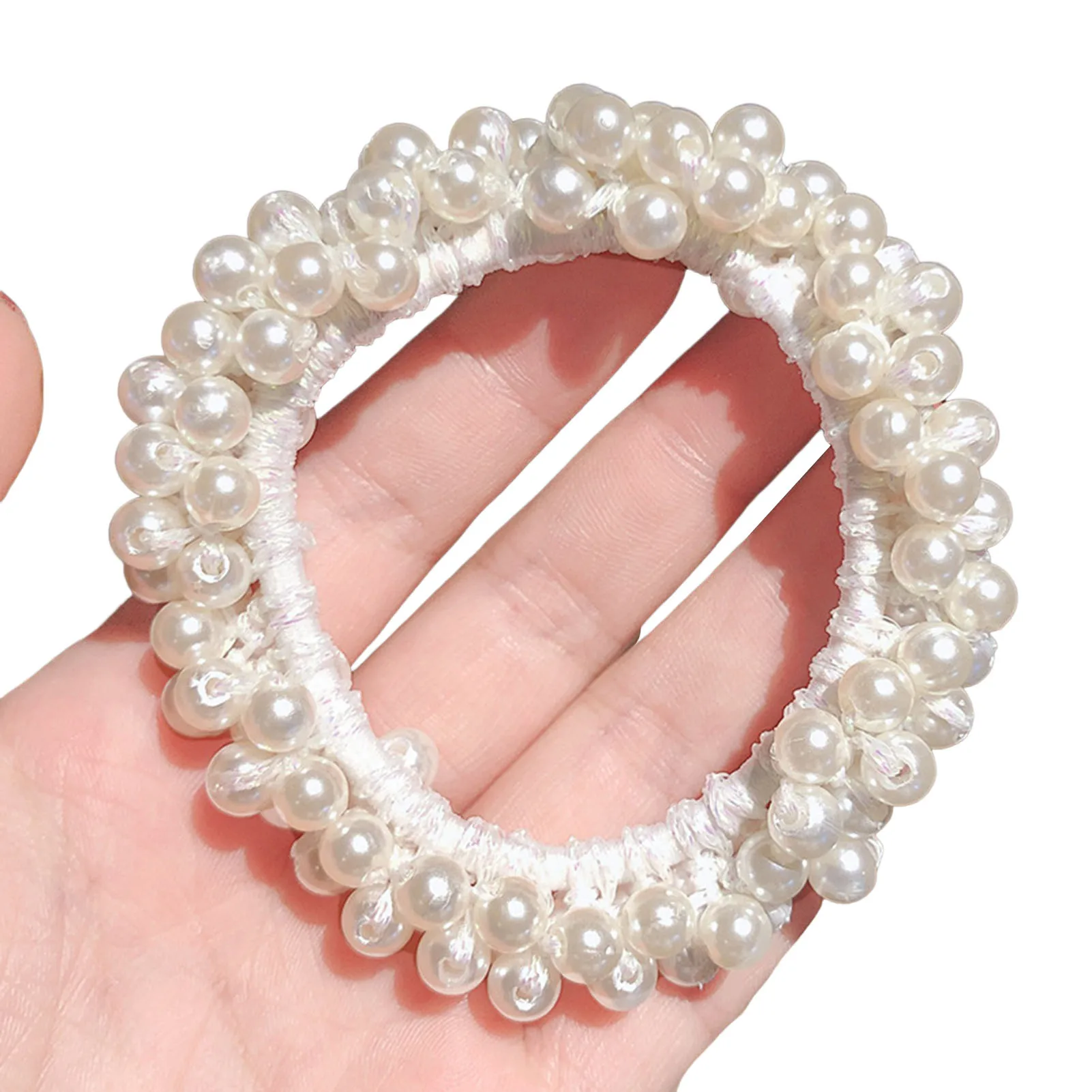 Lady Full Pearl Hair Ties Elastic Stretchy Bead Hair Ropes Ponytail Holder for Bridesmaid Woman Party Balls