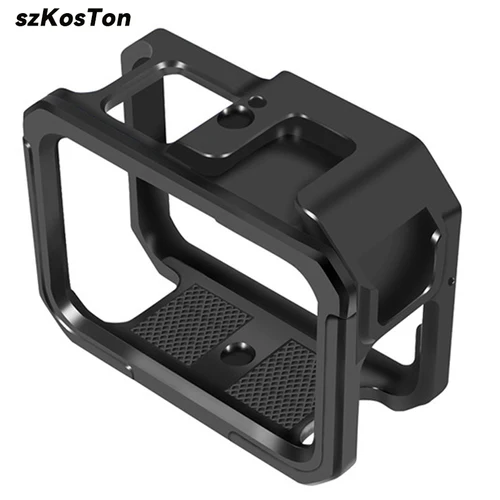 Imagen 1 del producto Funda protectora de aluminio para GoPro 13, 12, 11, 10, 9, marco de carcasa de Metal fuerte negro, micrófono, jaula de vídeo con 2 soportes de zapata fría