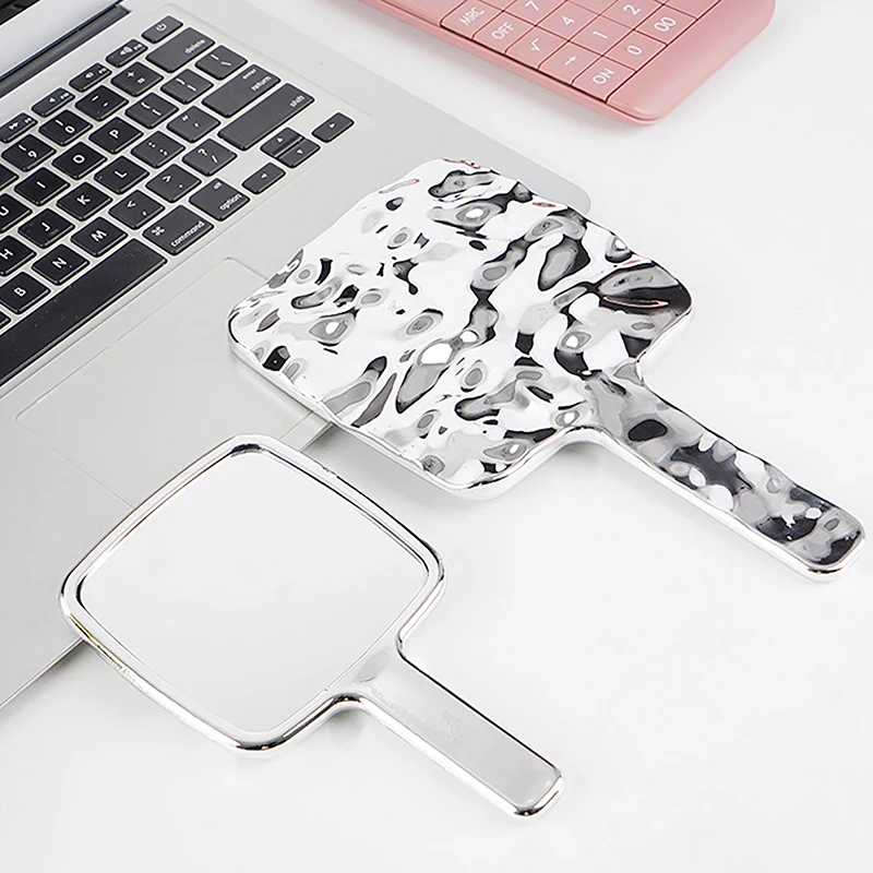 Liquid Shape Square Mirror Mini Hand-Held Desktop Cosmetic Makeup Mirror Travel Metallic Portable Beauty Mirror For Handbag