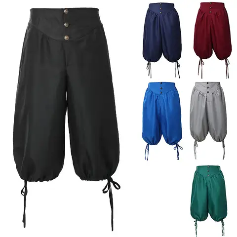 Pirate Costume Breeches Pirate Pants Renaissance Medieval Viking Trousers Cosplay Back Lace Up Shorts