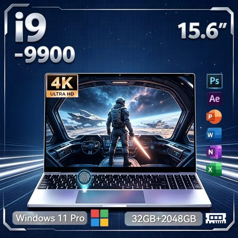 15.6 Inch Portable Ultra Slim Laptop Intel I9 9900 32GB Memory 2TB Solid State Disk Windows 11 Fingerprint Unlock For Work Game