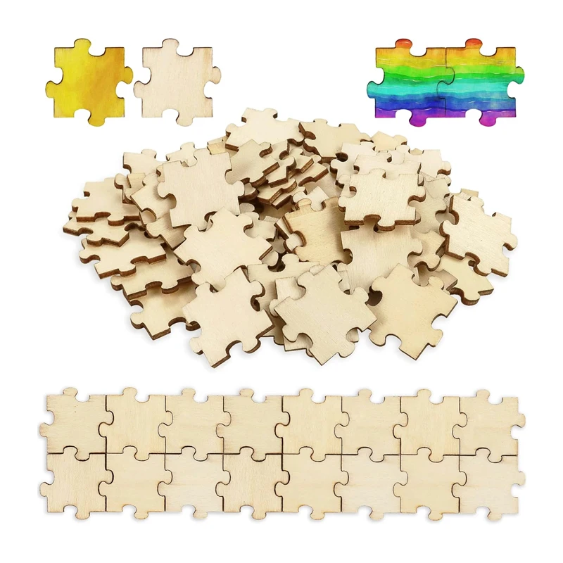 50 Uds 2/3/4cm rompecabezas de madera sin terminar DIY rompecabezas en blanco piezas de rompecabezas de madera para niños manualidades herramientas de aprendizaje en el aula