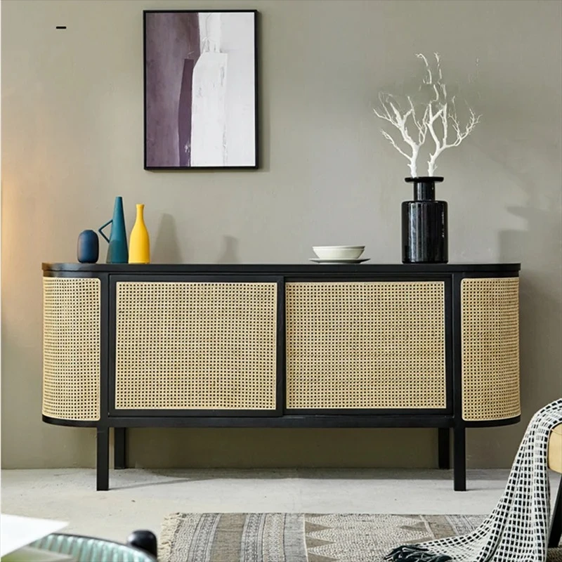 

Nordic Minimalism Solid Wood Rattan TV Cabinet Living Room Home Japanese Entry Lux TV Cabinet