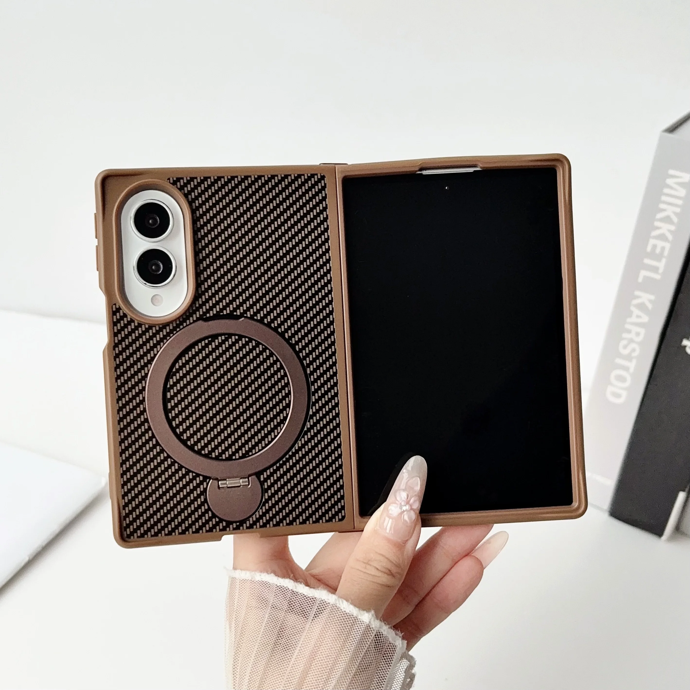 360 Rotating Magnetic Kickstand Textured Soft Touch Case for Samsung Galaxy Z Fold8 Fold 8 Wide For Magsafe Shockproof Cover