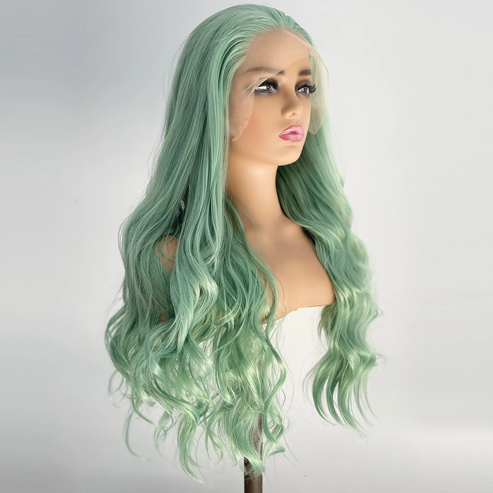 Charisma Lace Front Wigs Synthetic Hair Wig Long Body Wave Green Wigs For Women Heat Resistant Fiber Cosplay Party Wig