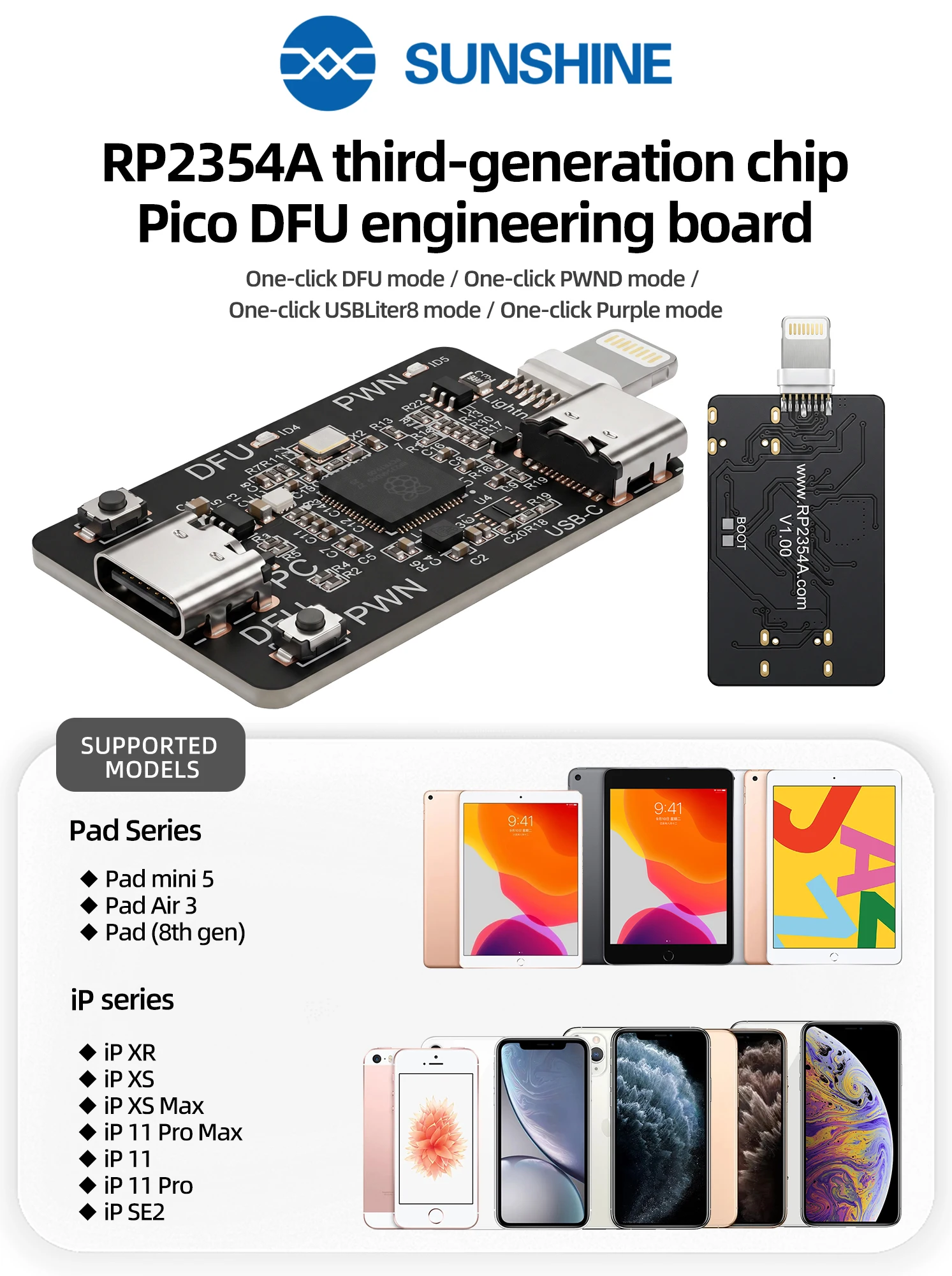 PIC0 DFU RP2354A Dedicated Automatic Engineering Box One Click DFU Restart Data Enter Recovery Mode for IPhone XR-11PM Repair