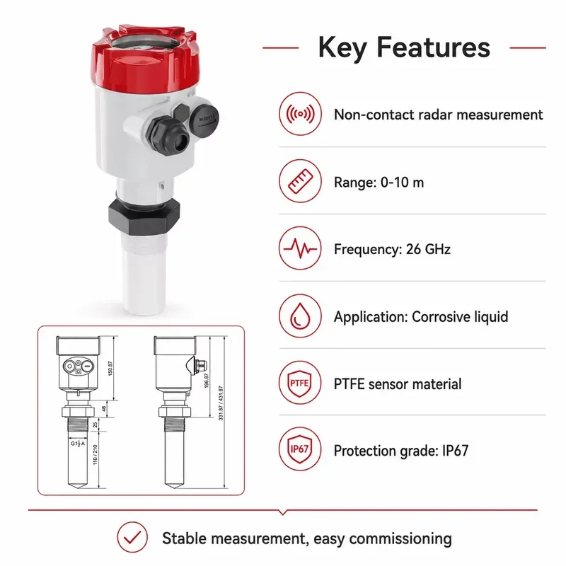 Industrial Ip68 Non Contact tank Liquid 26g Level Meter Gauge Sensor Transmitter for tank