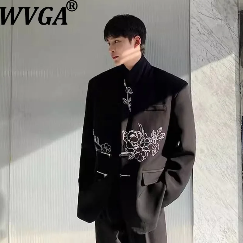 

WVGA Spring Autumn New Man Tide Chinese Style Camellia Embroidery Shoulder Padded Trendy Blazer Niche Chic Casual Jackets W20536