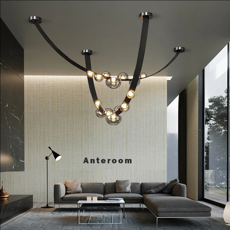 Simple Leather Design Led Pendant Lamp Home Decor Chandeliers Lighting Suspension Luminaires for Living Room Villa Lustre Salon