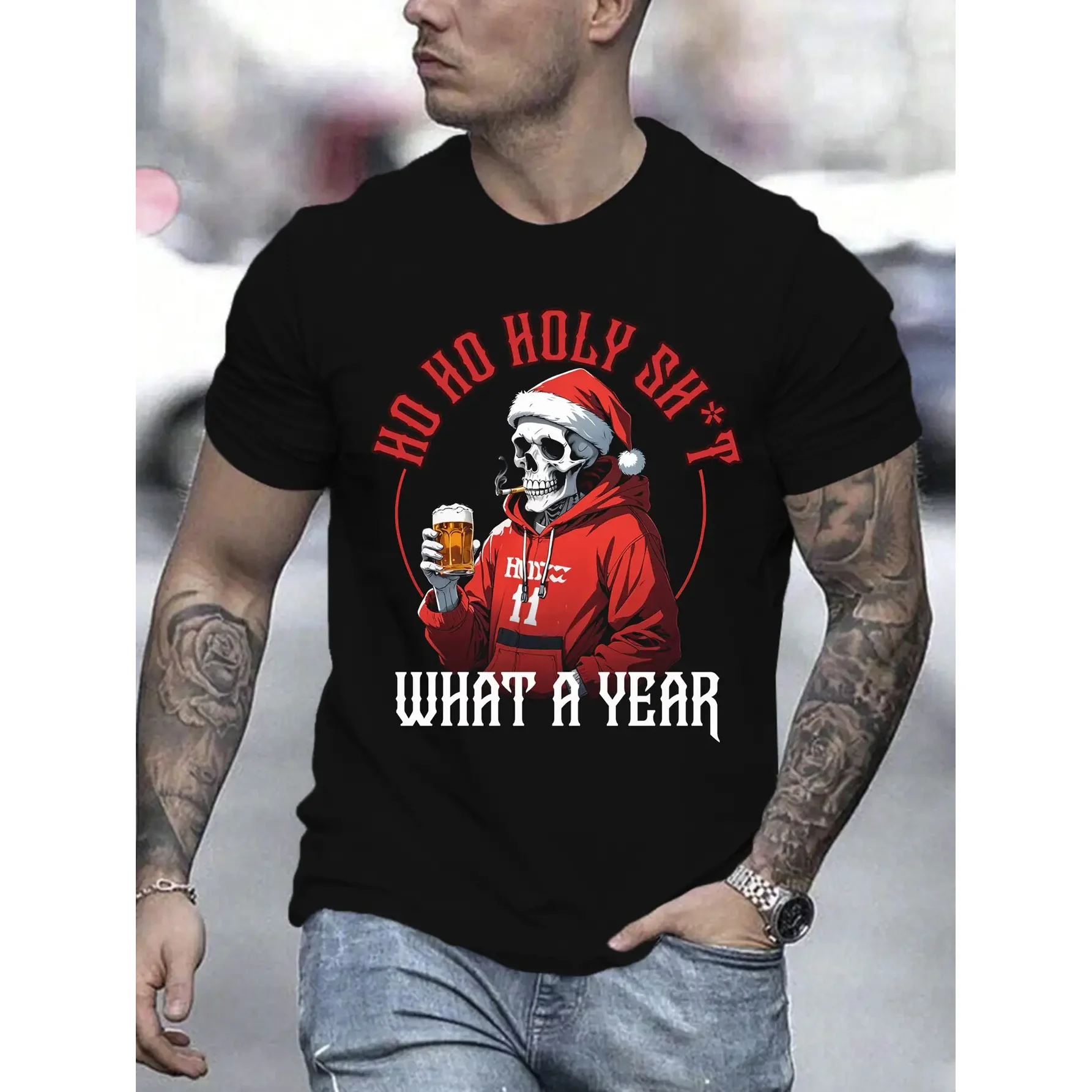 Christmas Party Beer Pattern Men's T Shirt Funny 3D Print Santa Claus Tees Casual O-neck Short Sleeve Top Fashion X'mas Clothing