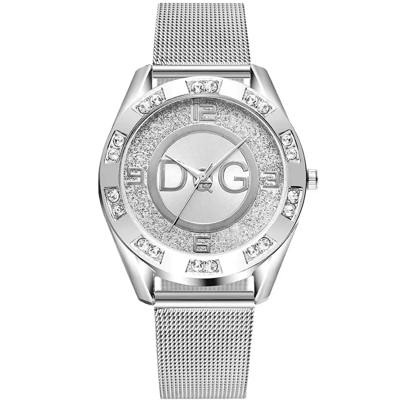 Fashion Luxury Watch DQG Crystal Quartz Female Watch Gold Silver Stainless Steel Ladies Dress Watch Zegarek Damski