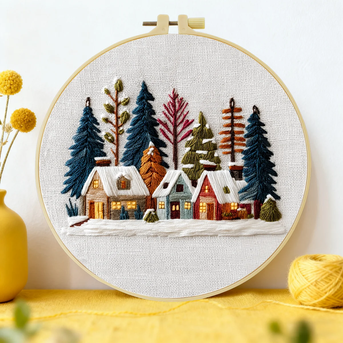 1 Stück 20X20CM/15X15CM 7,87/6,3 Zoll Stickerei-Starter-Kit DIY-Kit Heimdekoration, Heimtextilien, Stickerei-Kit, Der Blaue Baum – Detail 1