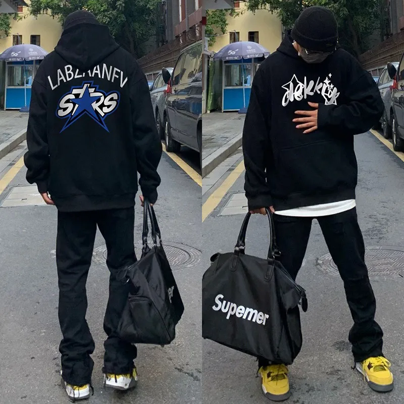 

Свободная мужская толстовка с капюшоном, большой размер 300, Pou Bla, американский ретро, уличный хип-хоп, осень-зима, модный бренд