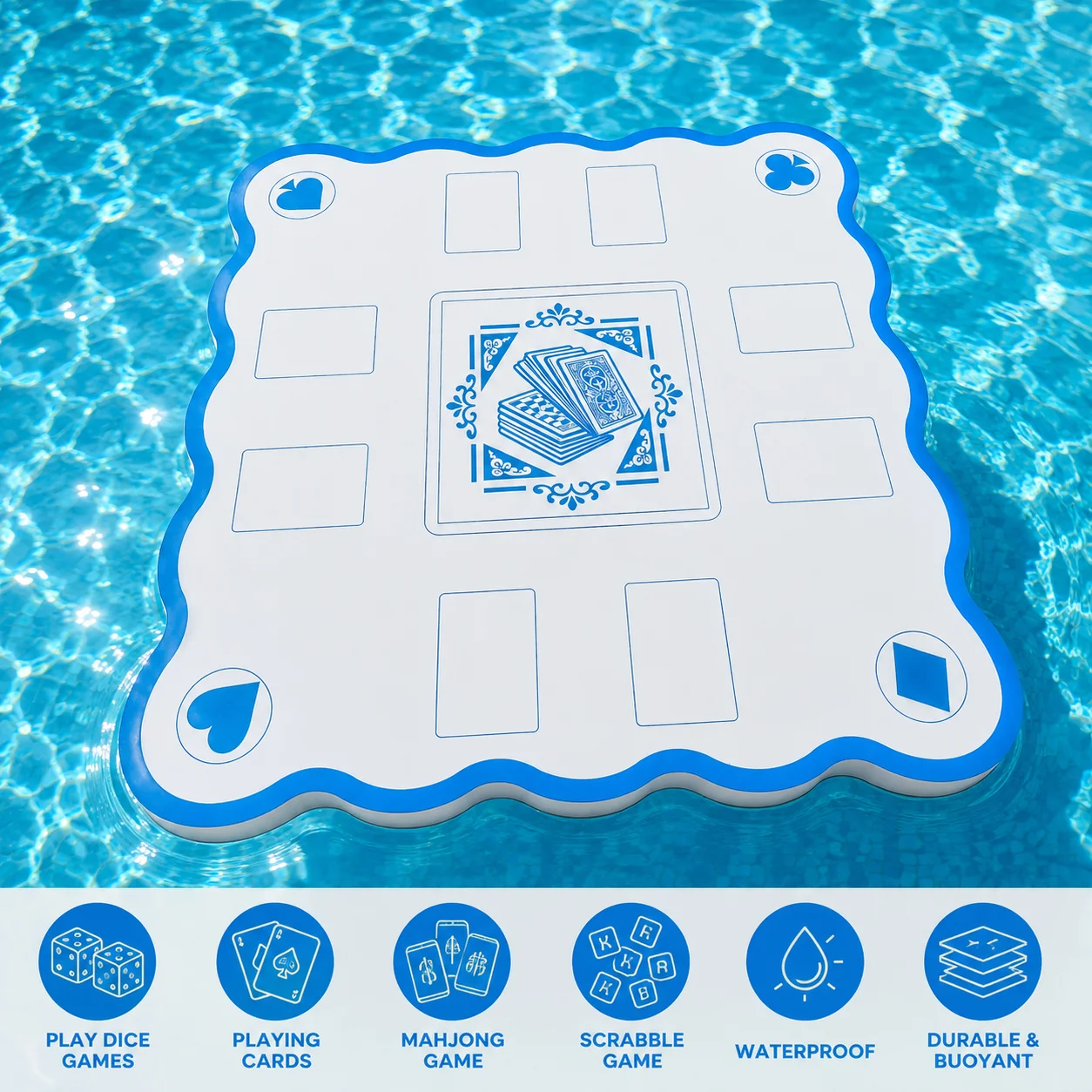 Mahjong Game Floating Table with Rules for Pool Double Side Poker Float Board for Card Games,Water Swimming Pool  Supplies