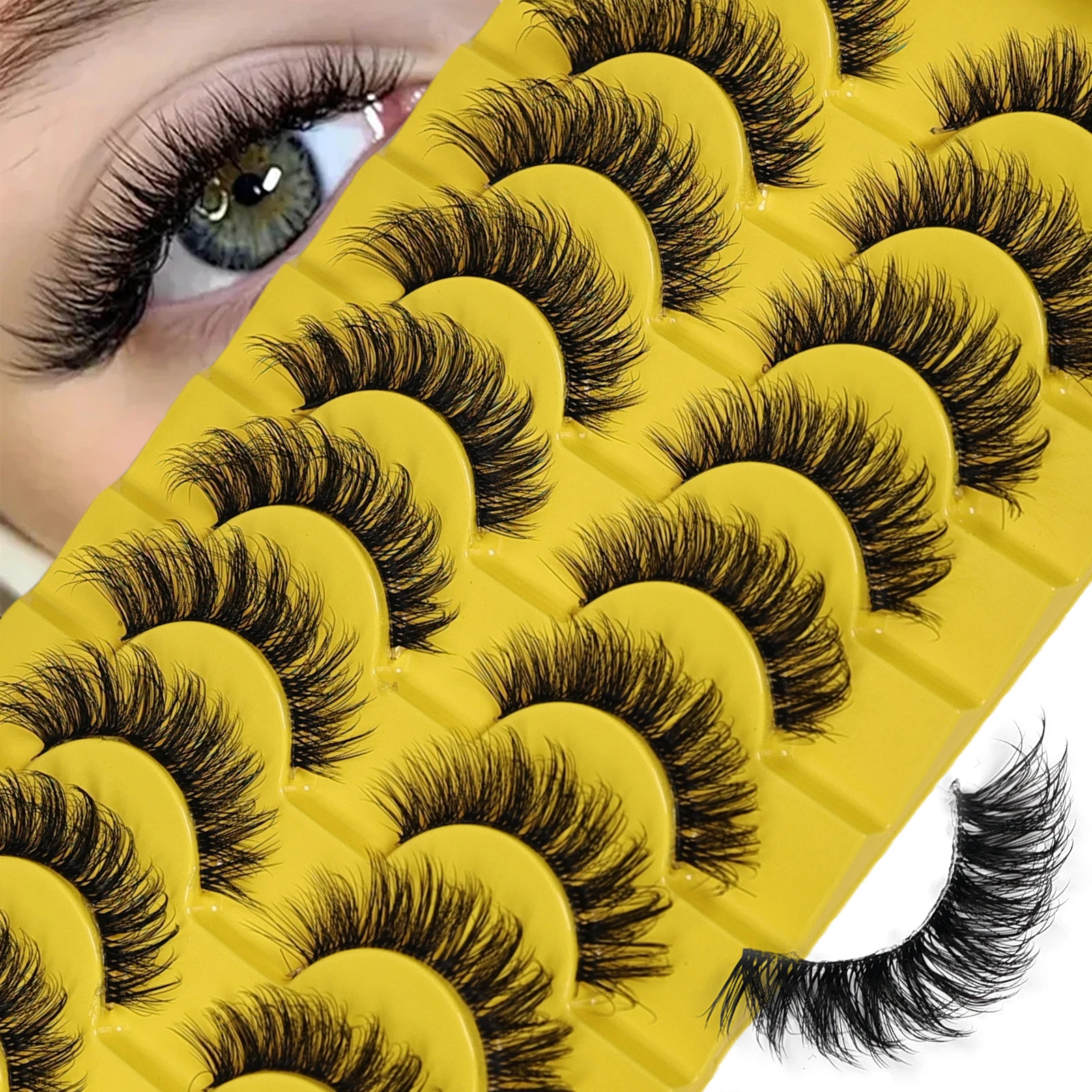 10 Paar Natürliche Flauschige Künstliche Wimpern Wispy Lashes 3D Volumen-Streifenwimpern D-Curl Falsche Wimpern mit Transparentem Band Augenwimpern