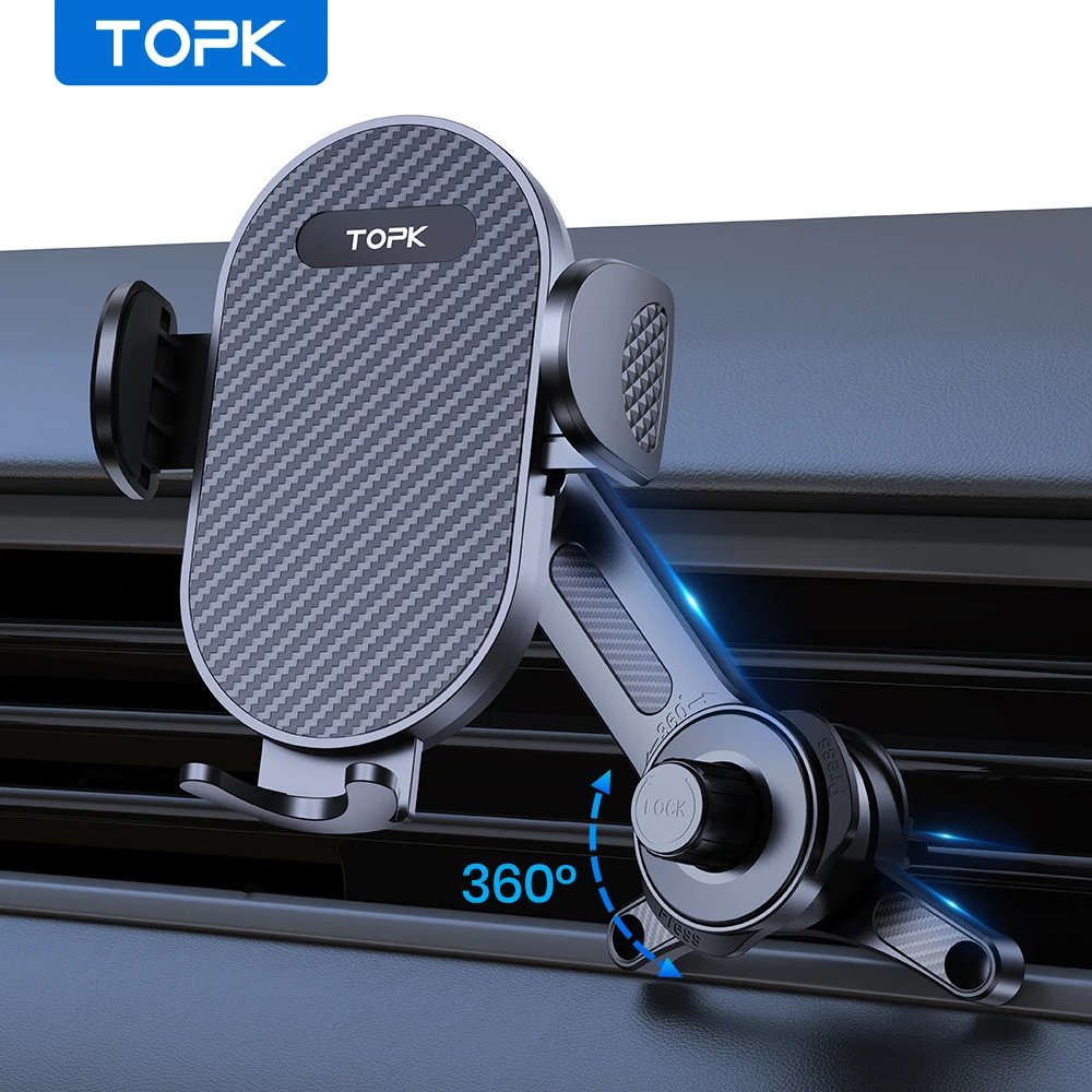 TOPK Car Vent Phone Holder,3-Point Support Extendable Metal Hook Single-Hand Operation High Stability Phone Mount for Car Vent