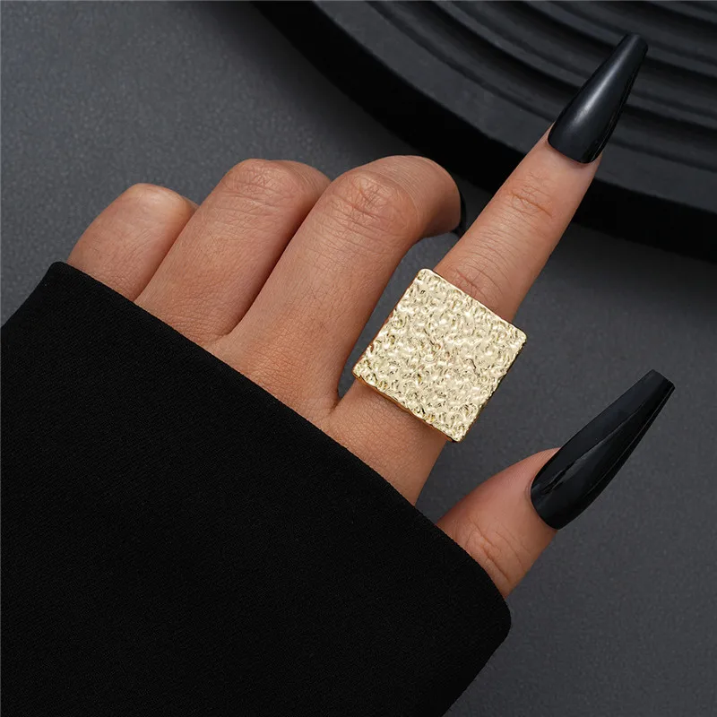 Stainless Steel Irregular Geometric Open Rings For Women Gold Color Texture Couple Wedding Ring Trendy Elegant Aesthetic Jewelry