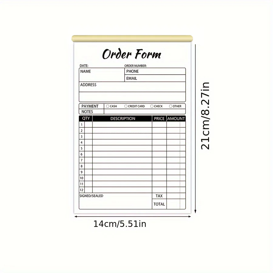 Receipt Book with Cardboard, 2-Part Small Business Carbon-Free Sales Invoice Book, 5.51 x 8.27 inches, (set of 50)