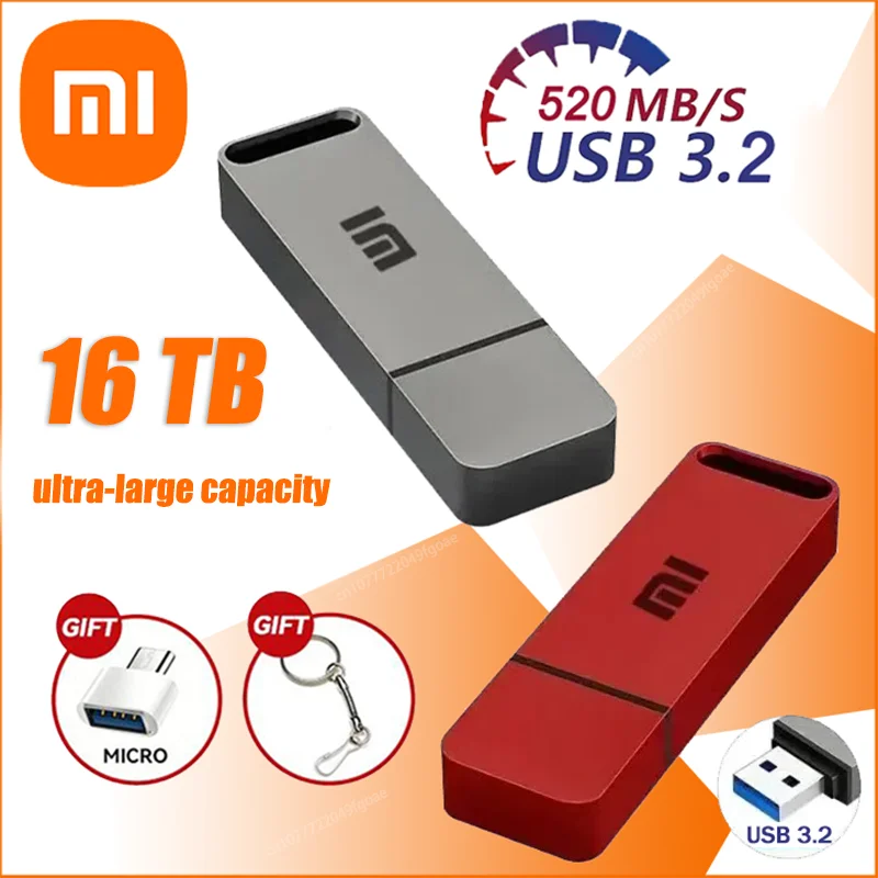 Xiaomi USB 3.2 Flash Drive 16TB High-Speed Transfer Pen Drive 16TB Super Large Capacity Waterproof Storage Devices For Computer