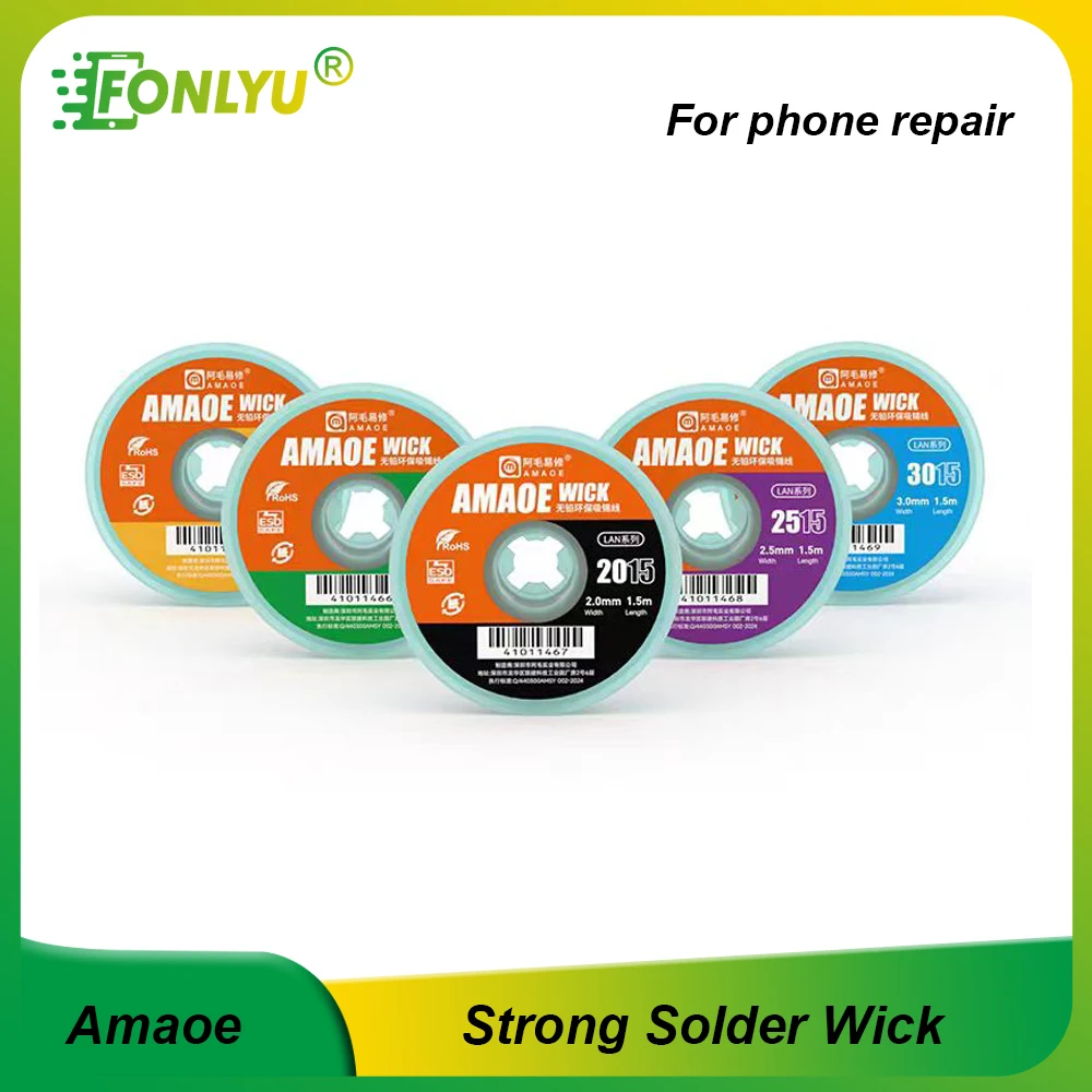 

Amaoe 1.5M Solder Wick Remover Desoldering Braid Wire Sucker Cable Fluxed BGA Tin Absorbtion Line For Motherboard Repair Tool