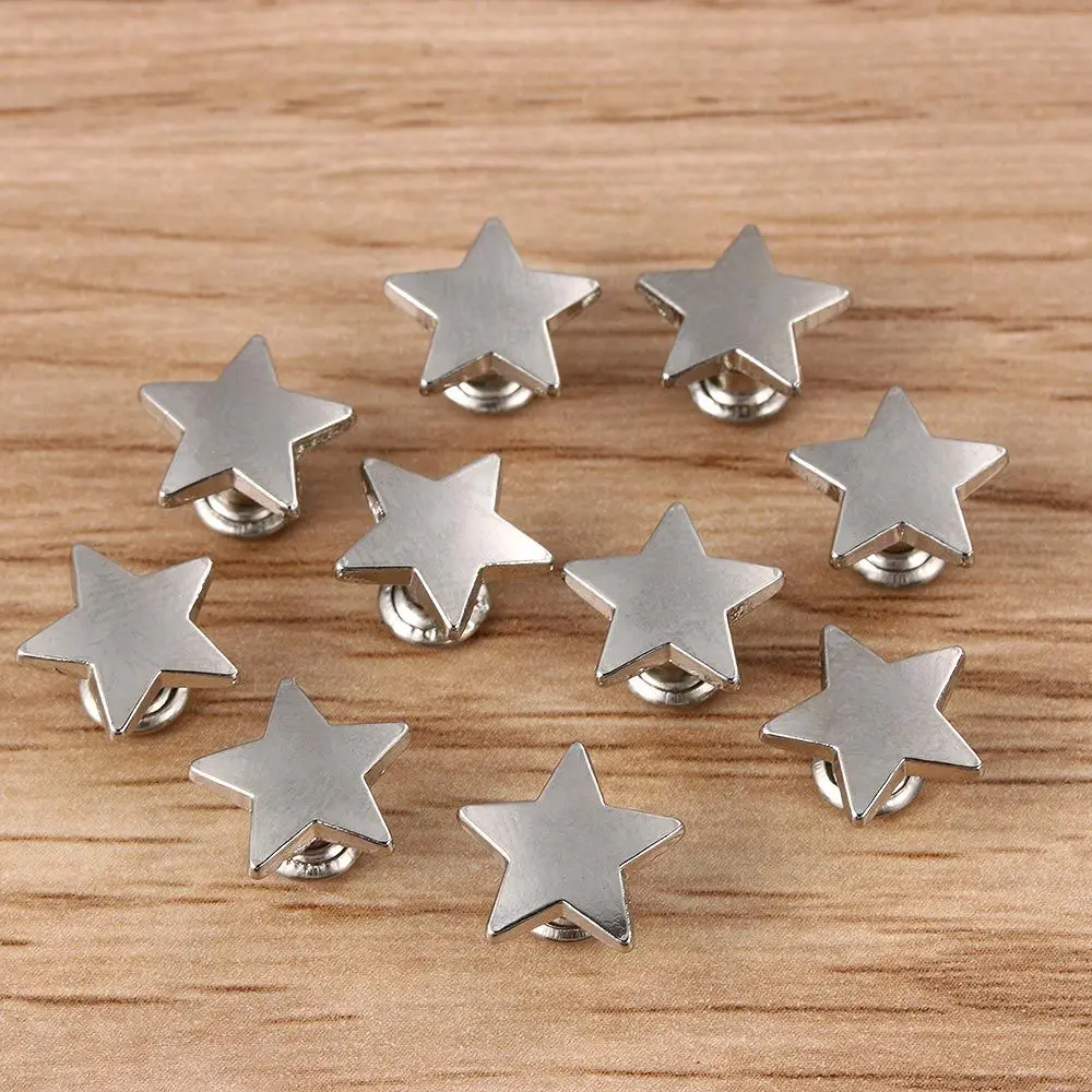 10sets(20pcs) Stars Rivets DIY Clothing Bag Shoes Crafts Decoration Supplies Garment Sewing Glass Drill Nail Button